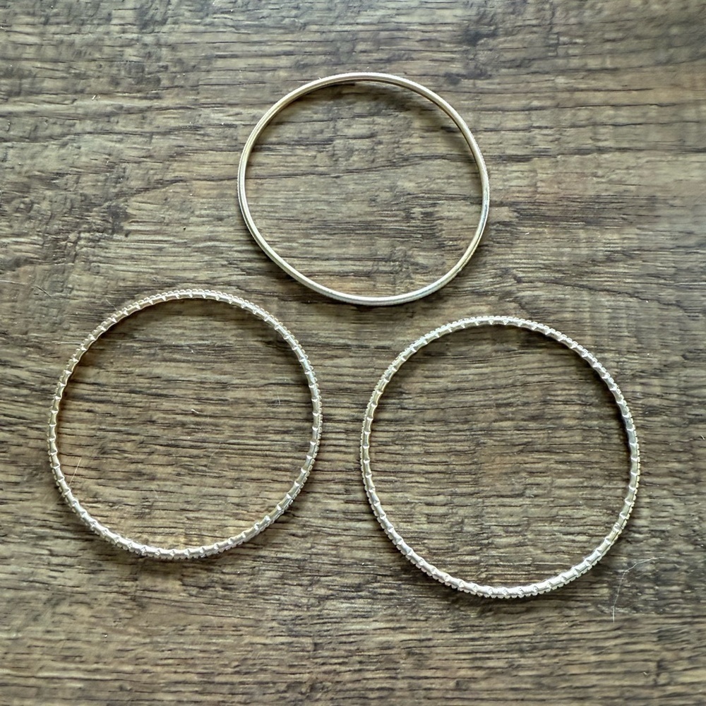Set of 3 Stackable Textured Gold Color Bracelets